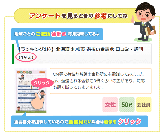 北海道 過払い金請求 口コミ 評判 37人 毎月更新